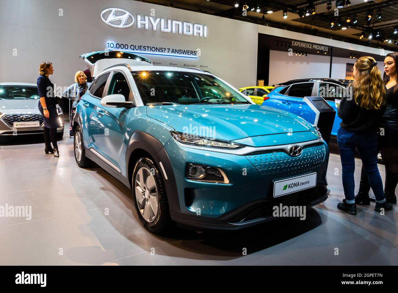 Hyundai KONA Electric auf der Autosalon 2020 Motor Show. Brüssel, Belgien - 9. Januar 2020. Stockfoto