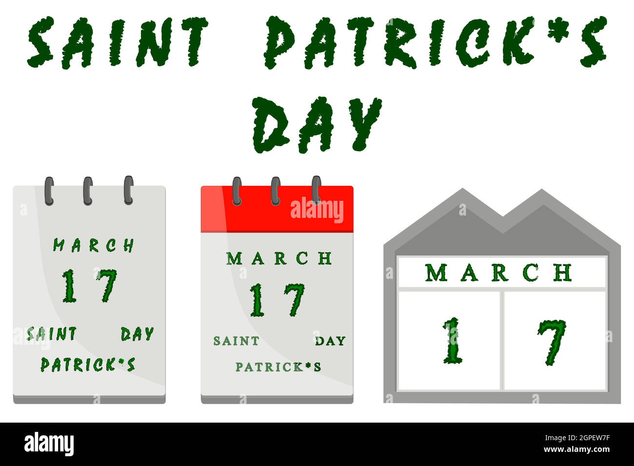 Irischer Feiertag St. Patrick Tag, großer Papierkalender mit Datum Stock Vektor