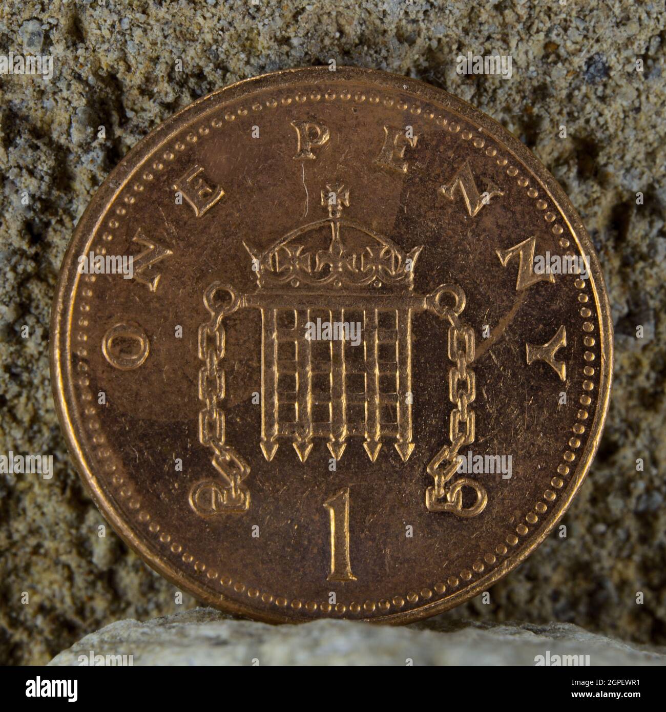 Großbritannien kleine Währungsbezeichnung, eine Penny-Münze Stockfoto