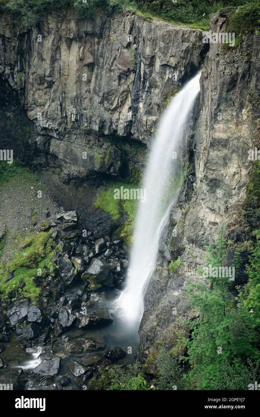 Hundafoss Wasserfall im Sommer, Island Stockfoto