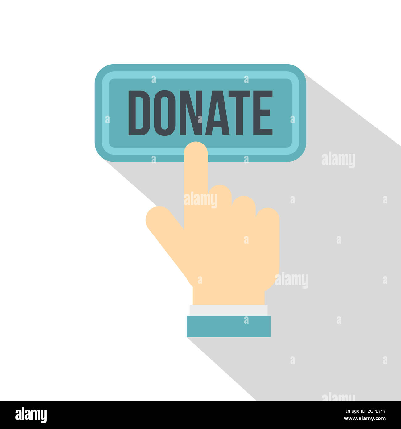 Hand drückt Knopf zu spenden, Symbol, flache Stil Stock Vektor