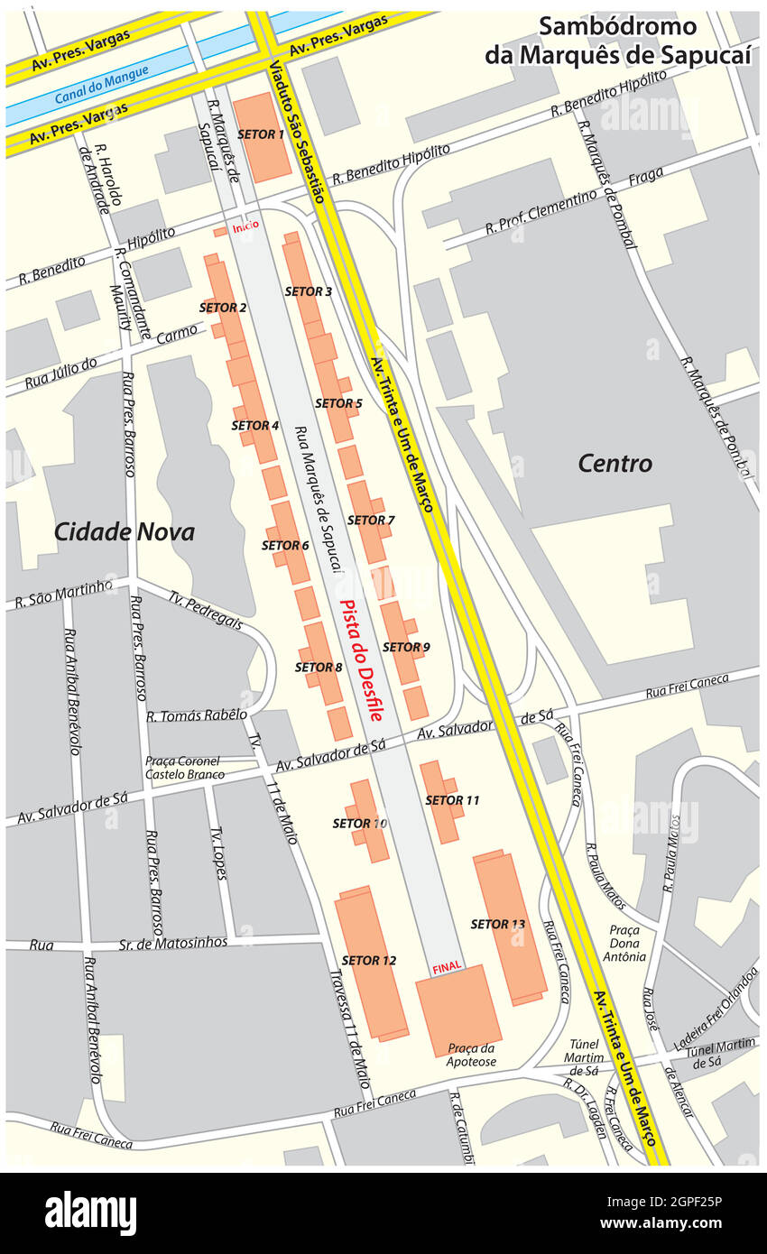 Vektorkarte der Sambadrome Arena in Rio de Janeiro, Brasilien Stock Vektor