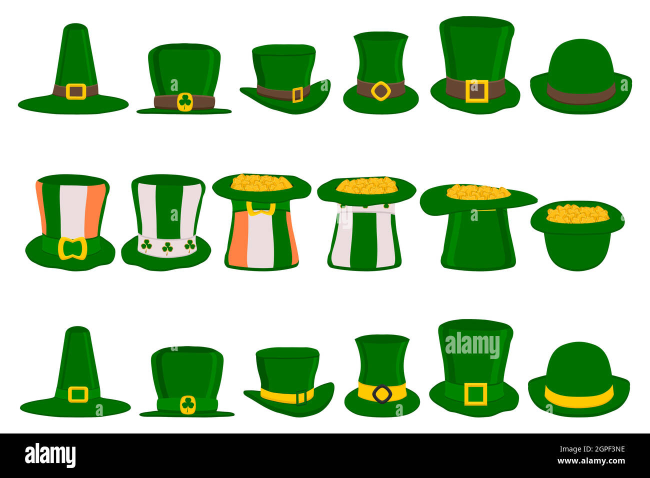 Illustration zum Thema Irischer Feiertag St. Patrick Tag, Set Kopfschmuck Hüte Stock Vektor