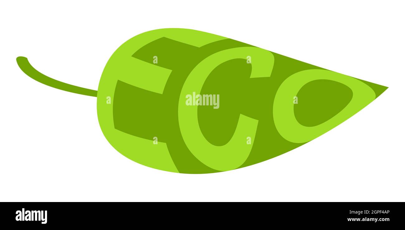 Öko Blatt Symbol mit Textzeichen von umweltfreundlichen Produkten, Öko grünes Blatt Stock Vektor