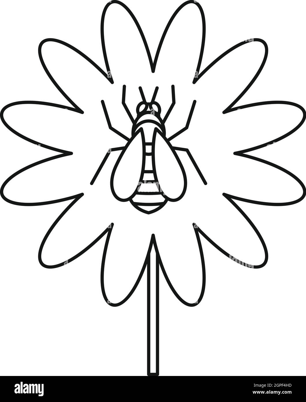 Biene auf der Blume Symbol, Umriss-Stil Stock Vektor