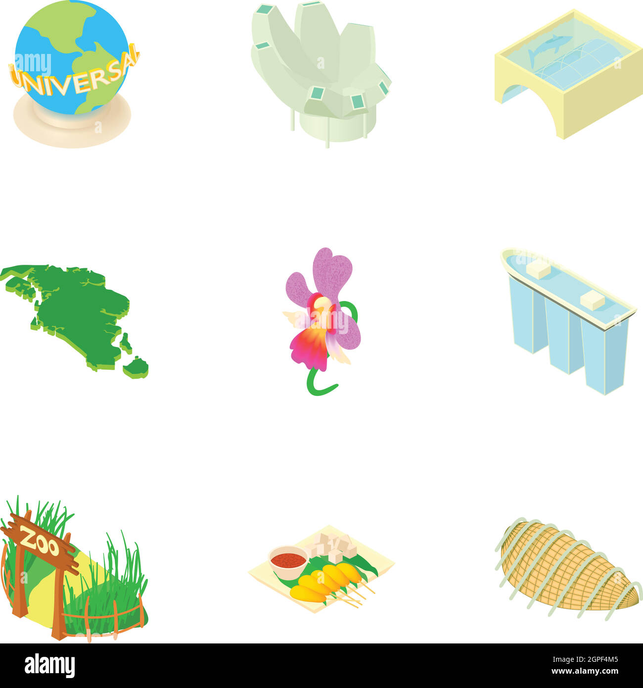 Urlaub in Singapur Icons Set, Cartoon-Stil Stock Vektor