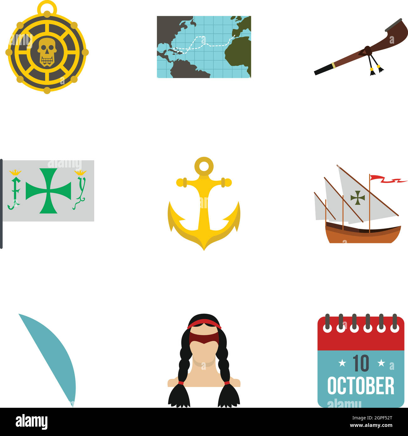 Geographie-Symbole festlegen, flache Stil Stock Vektor