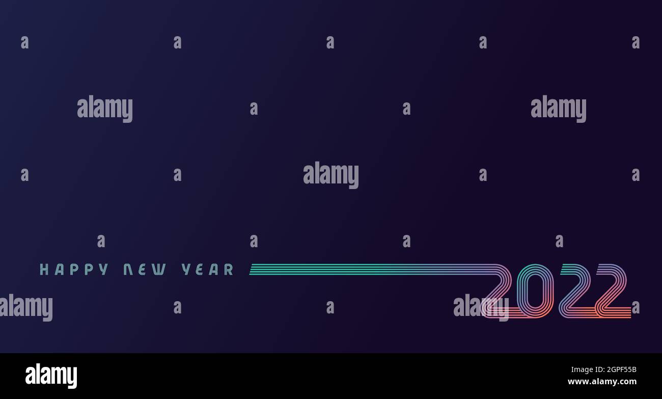 2022 kreative Logo farbige Gradienten Linien Design Frohes neues Jahr. Neujahrsvektor-Grußdarstellung mit den Zahlen 20 und 22 auf blauem Hintergrund Stock Vektor