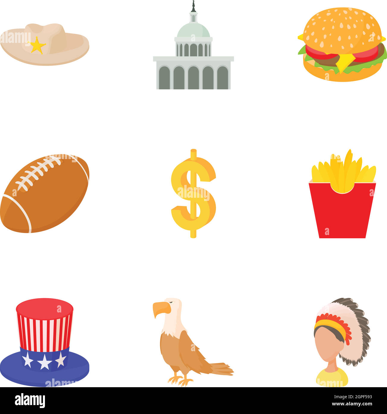 Aufenthalt in USA Icons Set, Cartoon-Stil Stock Vektor