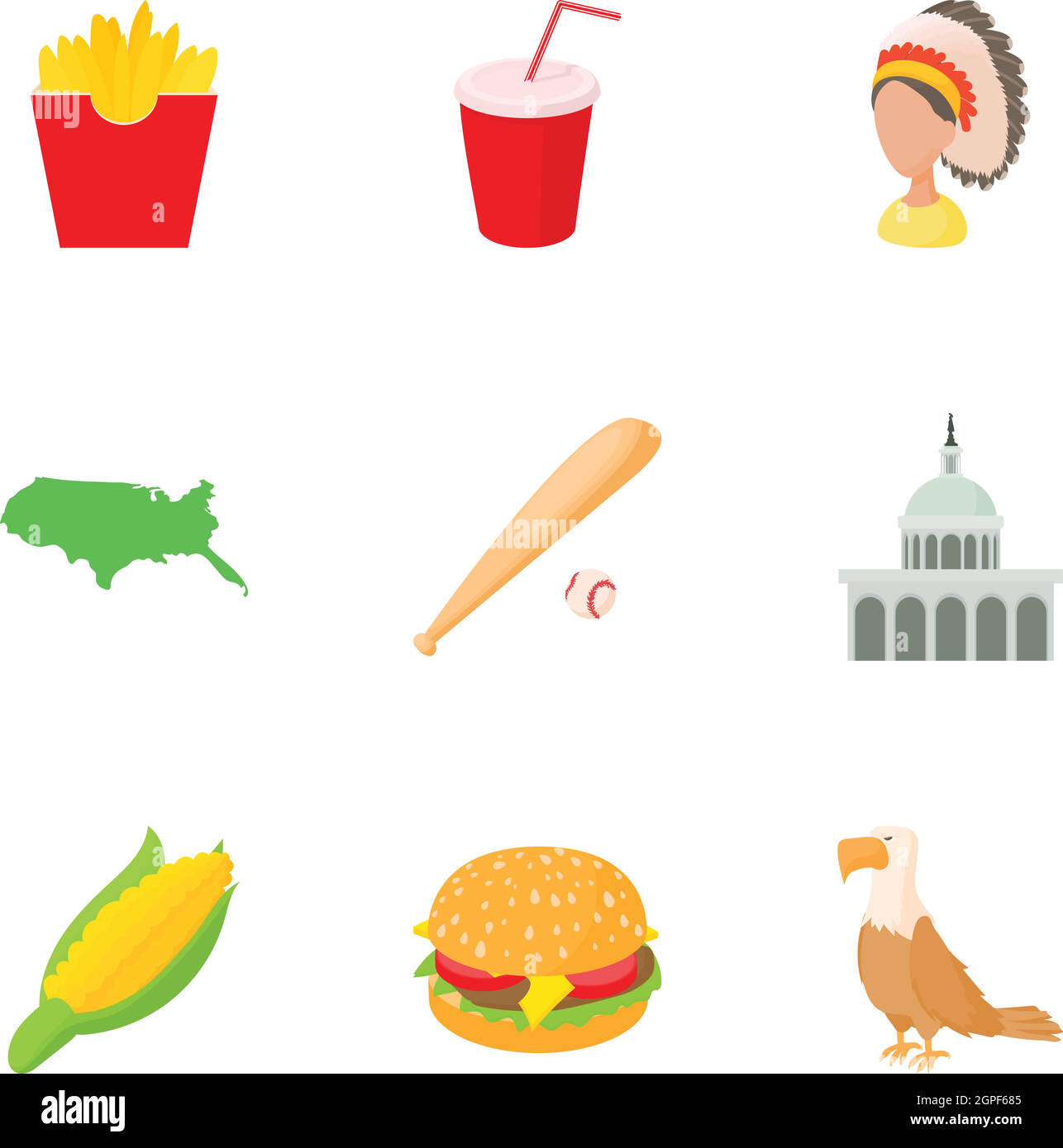 Tourismus in USA Icons Set, Cartoon-Stil Stock Vektor