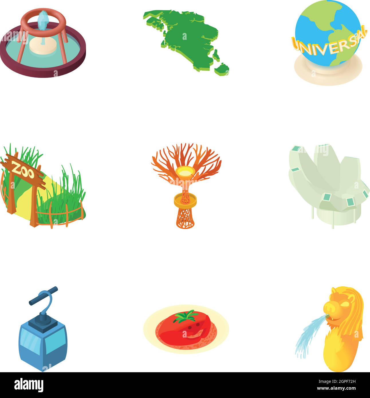 Land Singapur Symbole, Cartoon Stil Stock Vektor