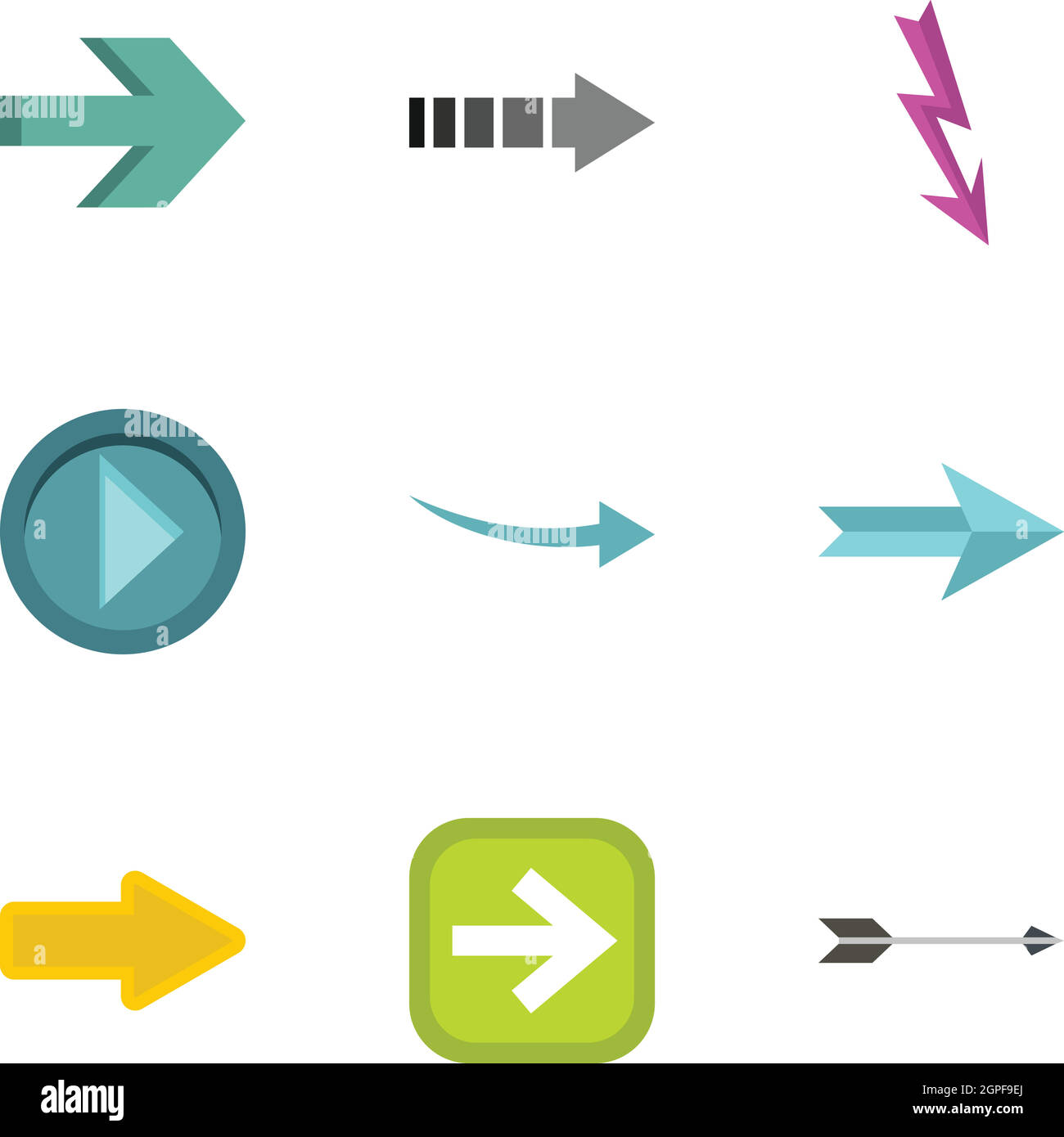 Art von Pfeil Icons Set, flachen Stil Stock Vektor