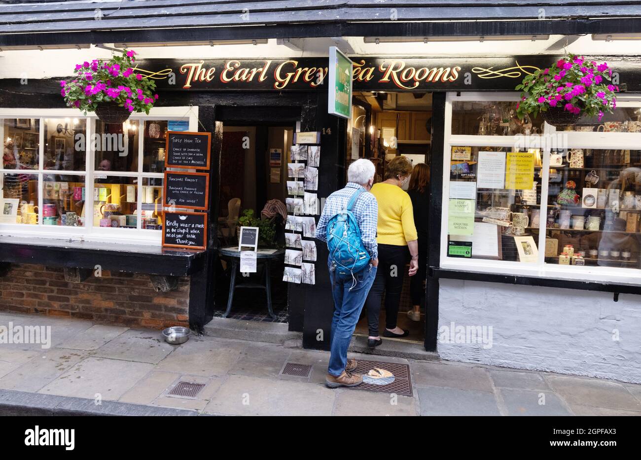The Earl Grey Tea Rooms, ein Teeladen auf The Shambles, York, Yorkshire, Großbritannien Stockfoto