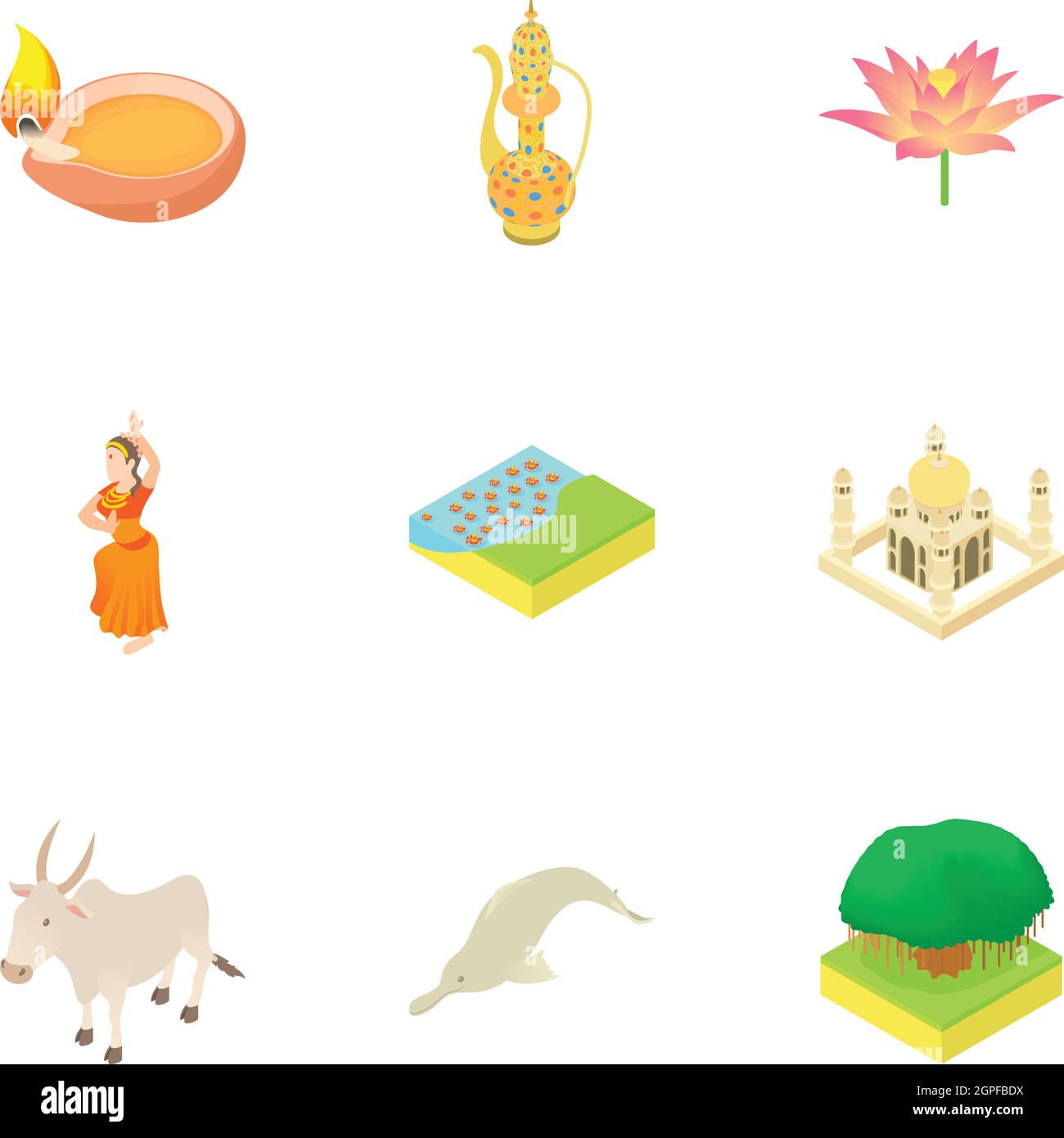 Tourismus in Indien Icons Set, Cartoon-Stil Stock Vektor
