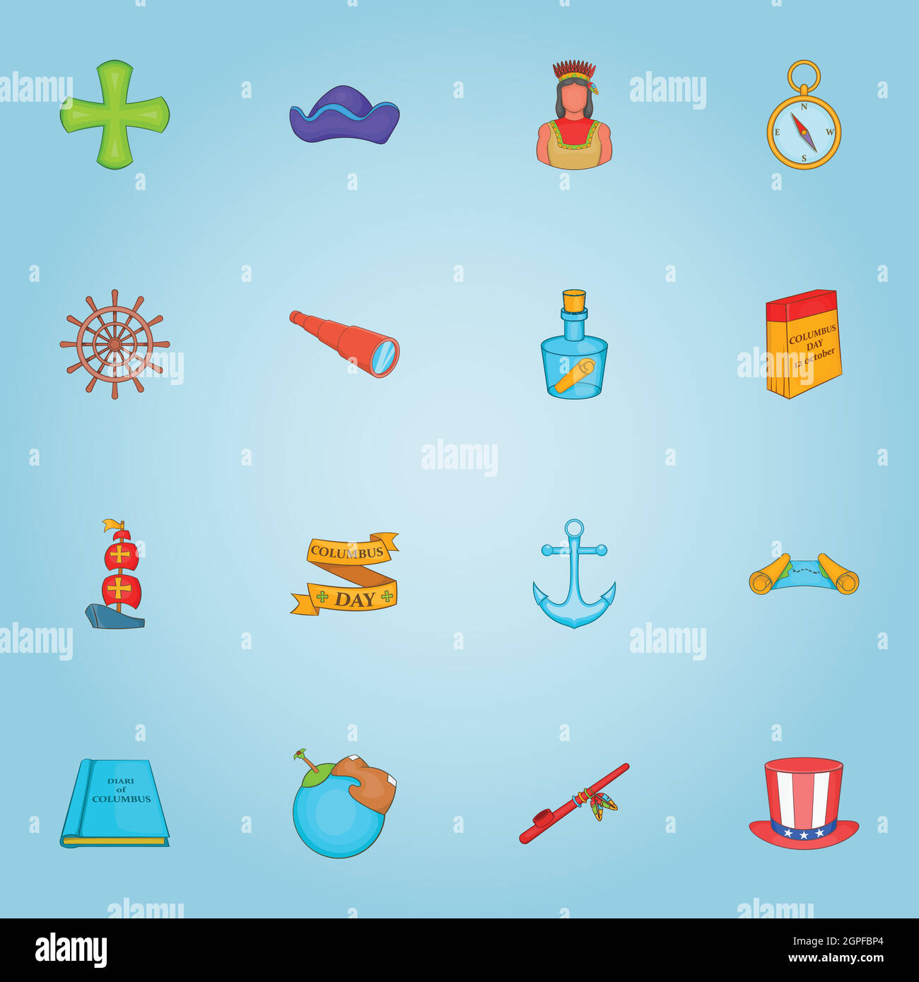 Columbus Day Icons set, cartoon-Stil Stock Vektor