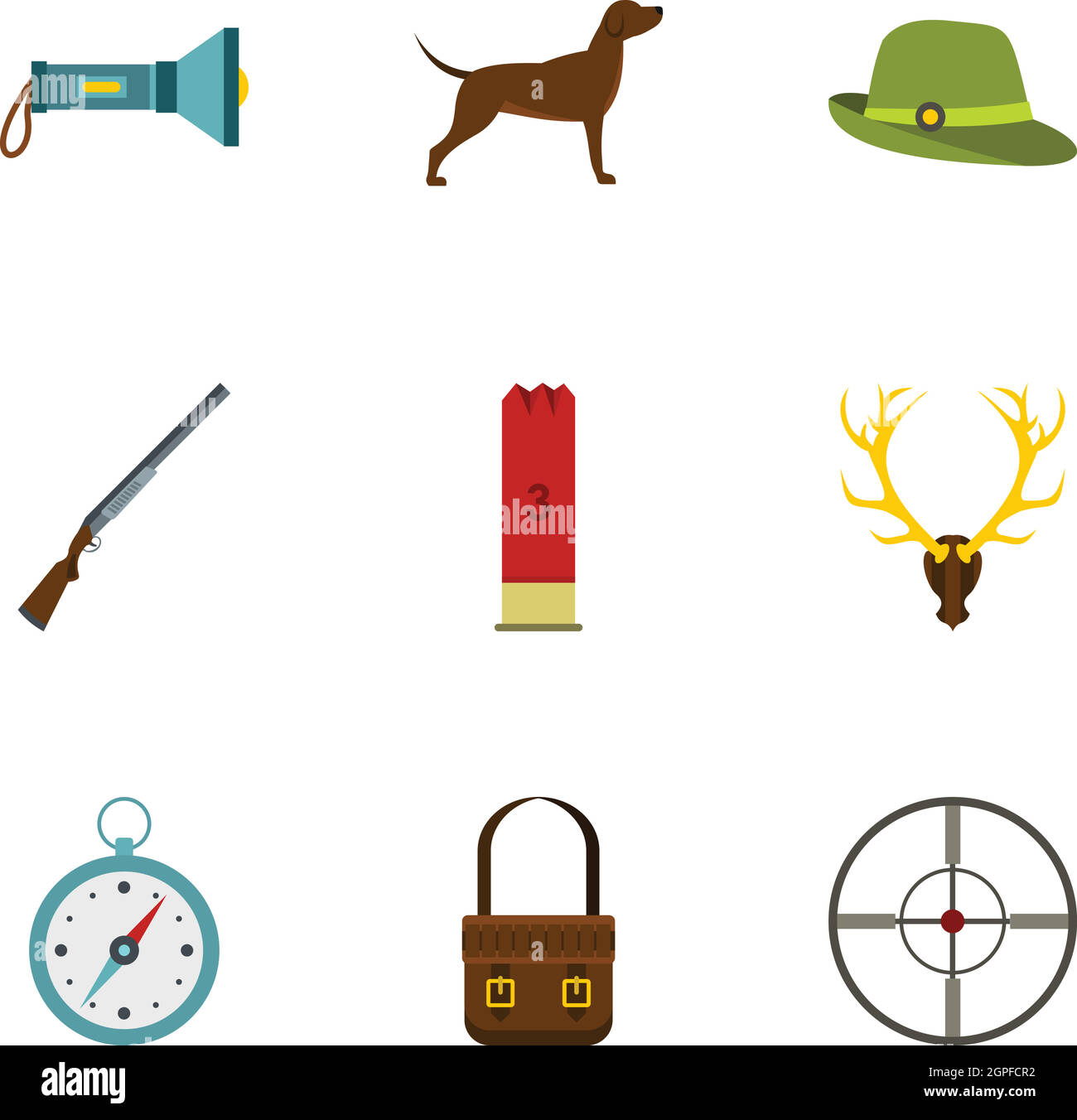 Schießen auf Tiere Icons Set, flach Stil Stock Vektor