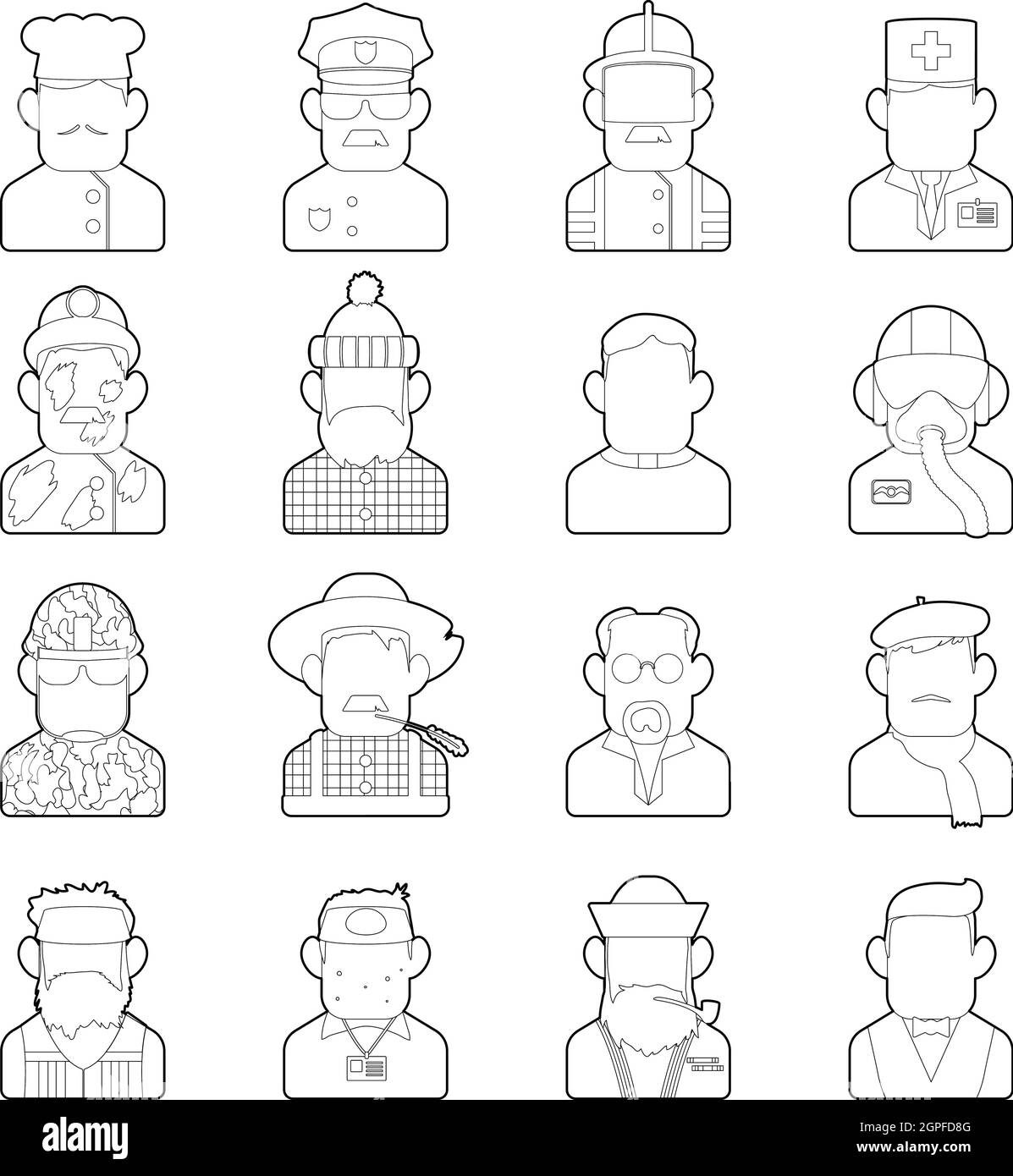 Beruf Icons Set, Umriss-Stil Stock Vektor