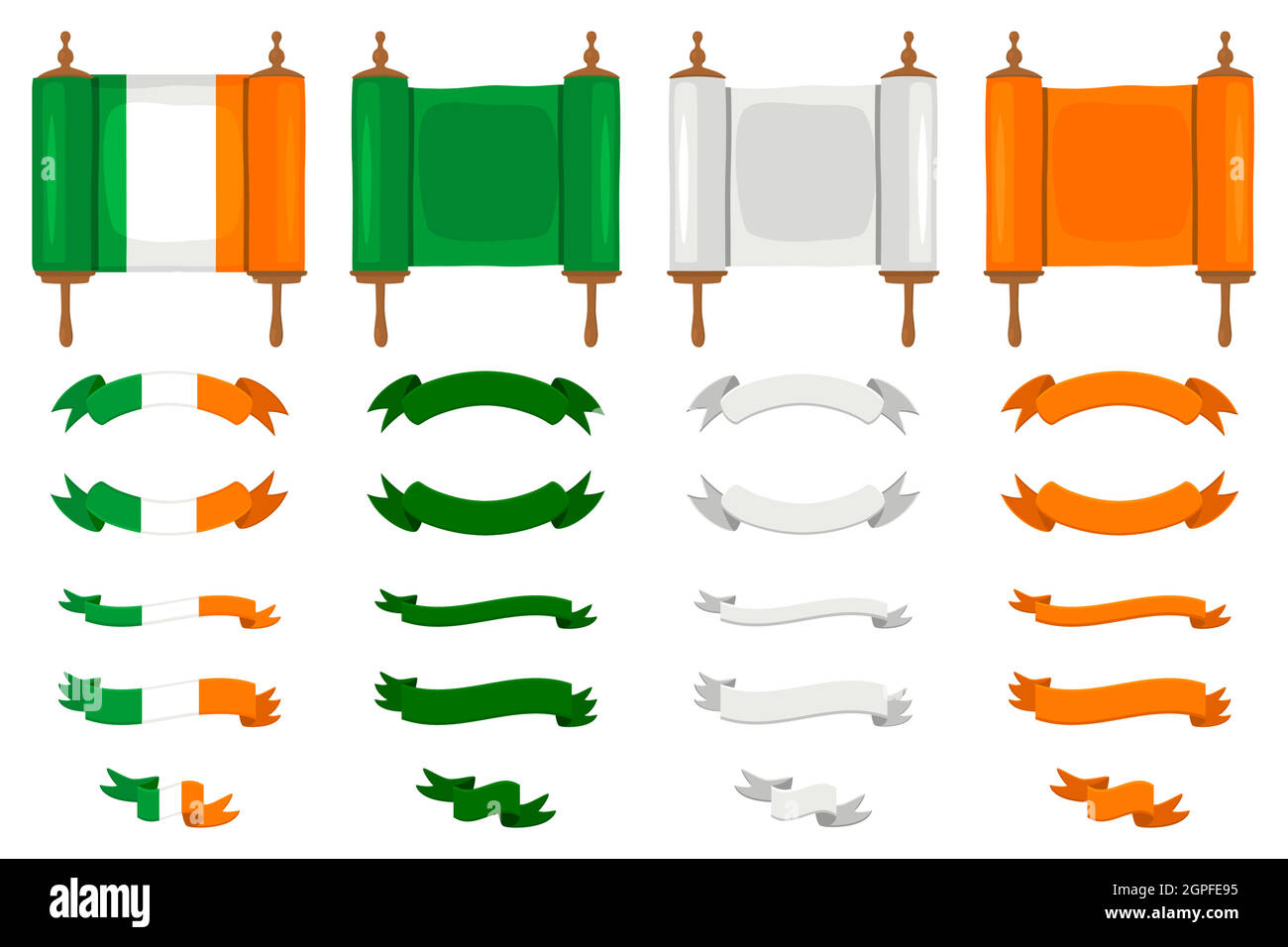 Irischer Feiertag St. Patrick Tag, großer Satz Schriftrollen Papierband Stock Vektor