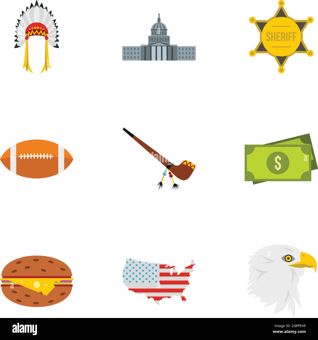 Urlaub in USA Icons Set, flachen Stil Stock Vektor