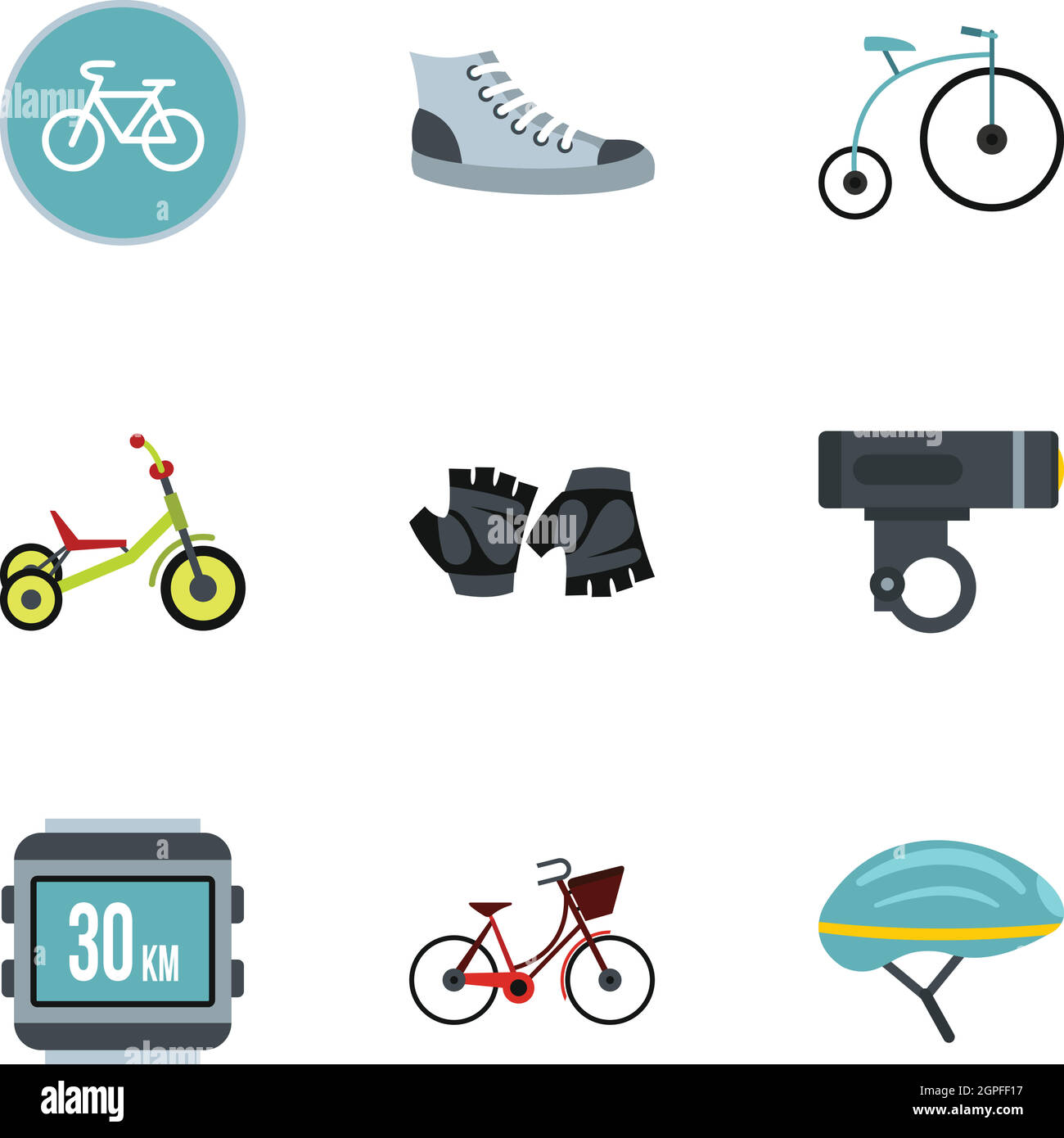Fahrrad-Symbole Teilesatz, flachen Stil Stock Vektor