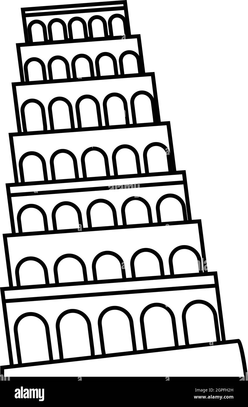 Schiefe Turm von Pisa Symbol, Umriss-Stil Stock Vektor