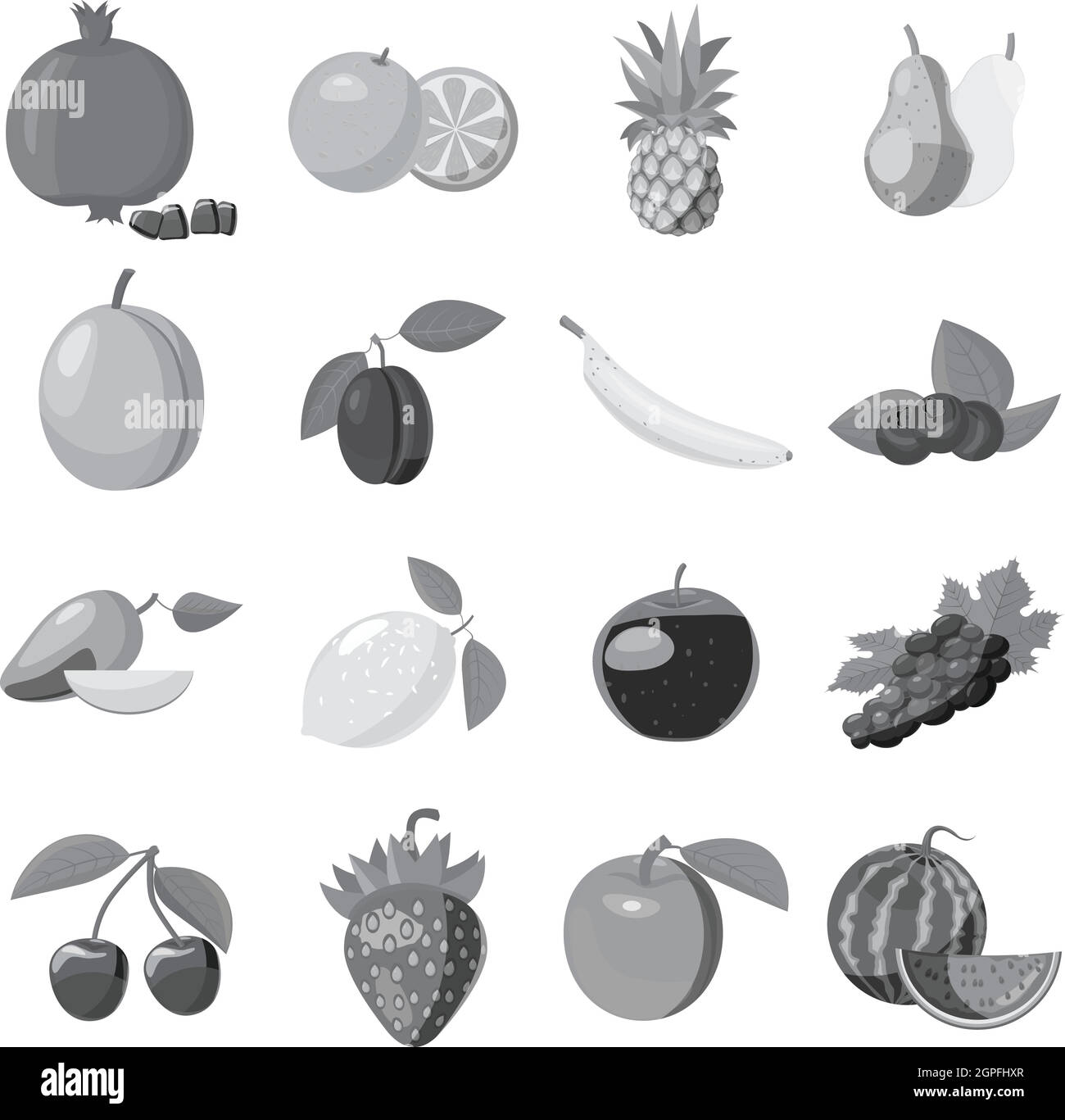 Symbole Fruchtansatz, grauen Stil Monochrom Stock Vektor