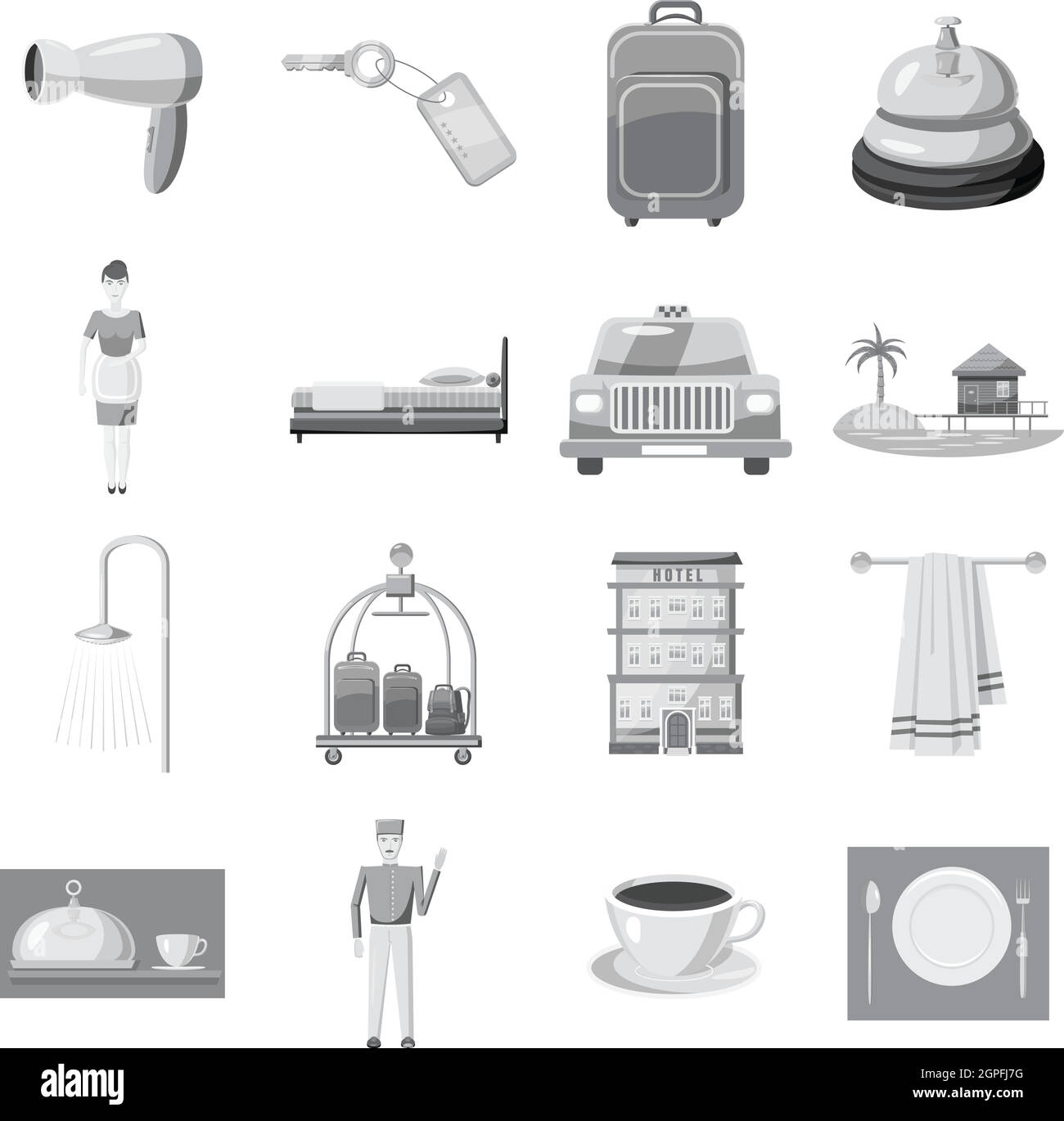 Hotel Icons set, grau Stil Monochrom Stock Vektor