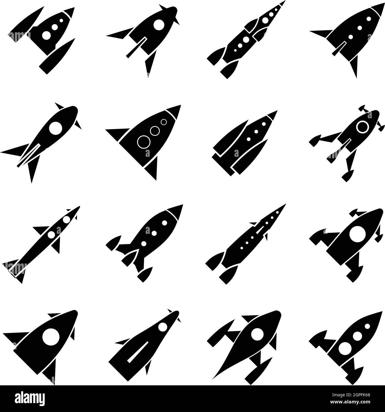 Rocket Launch Symbole gesetzt, einfachen Stil Stock Vektor
