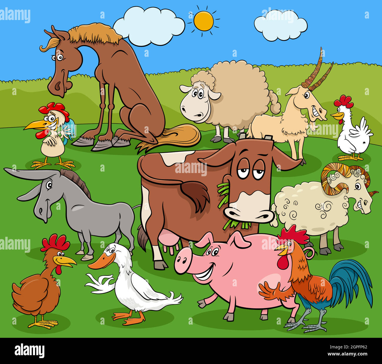 Cartoon Bauernhof Tiere Comic-Figuren Gruppe Stock Vektor