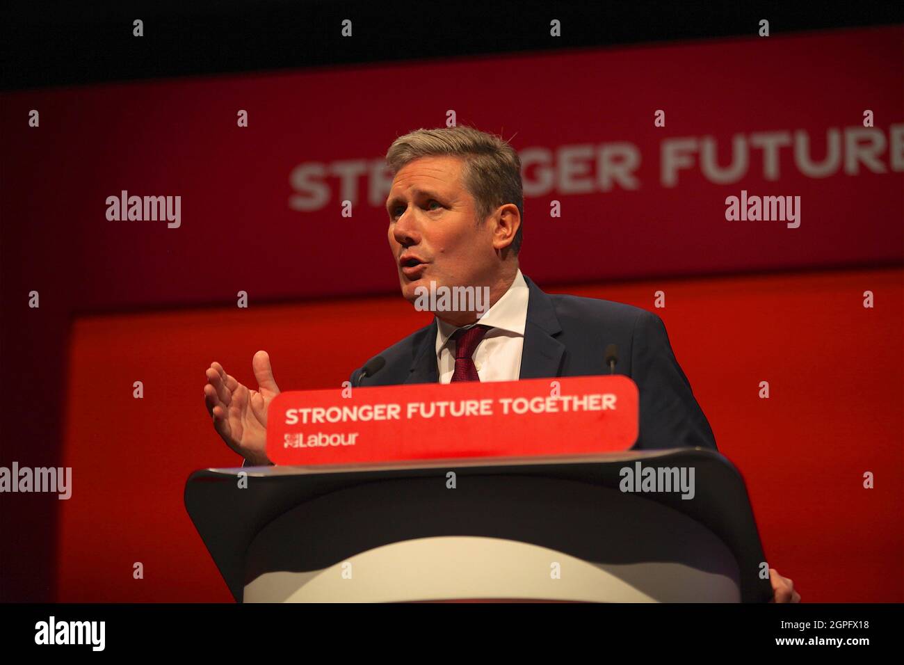 Brighton, Großbritannien 29. September 2021: Sir Keir Starmer hält seine Rede auf der Konferenz der Labour Party. Stockfoto