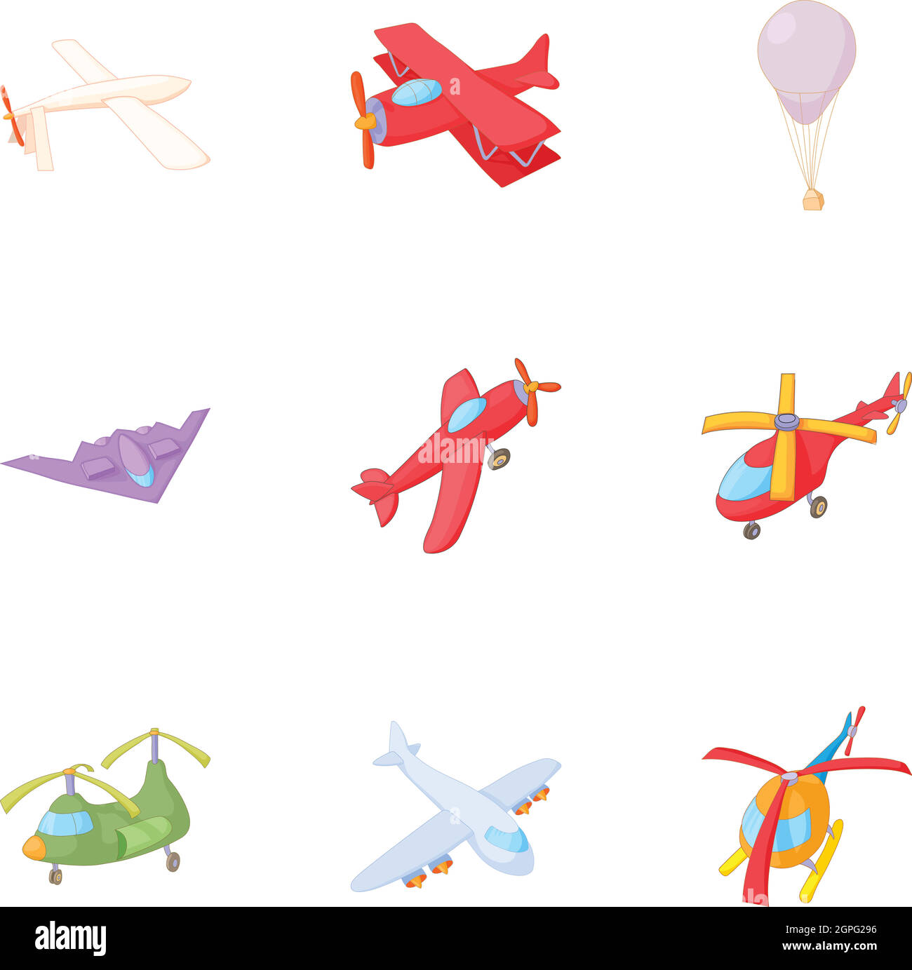 Fliegende Maschine Icons Set, Cartoon-Stil Stock Vektor