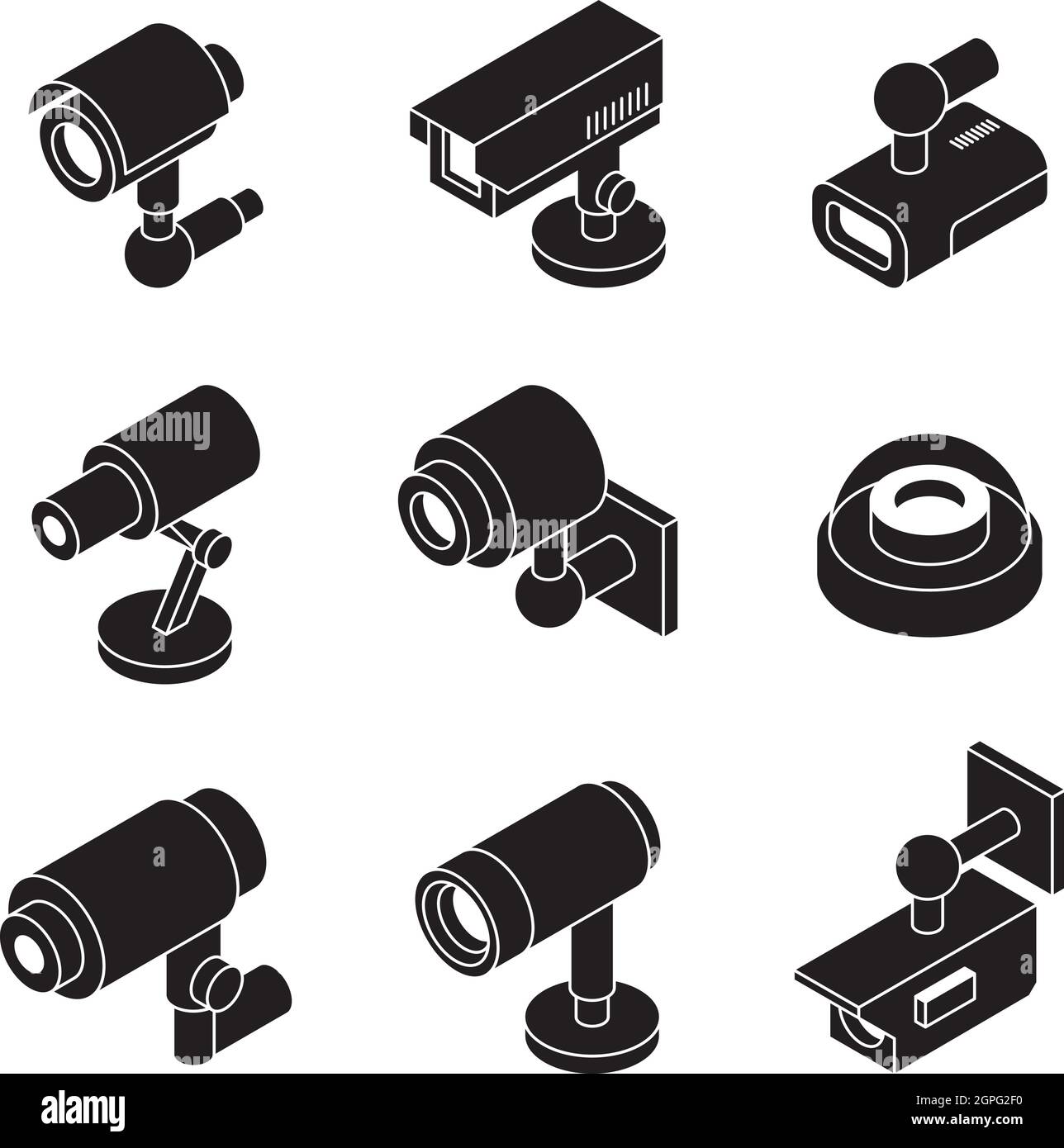 CCTV isometrisch. Sicherheitskameras Sammlung Business Safe-Systeme Multimedia-Überwachung Internet-Ausrüstung Vektor-Symbole Stock Vektor