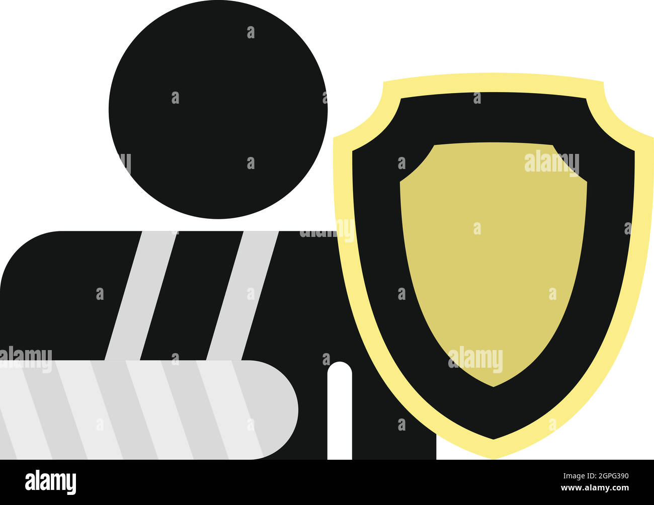 Gebrochenen Arm und Schild-Symbol, flachen Stil Stock Vektor