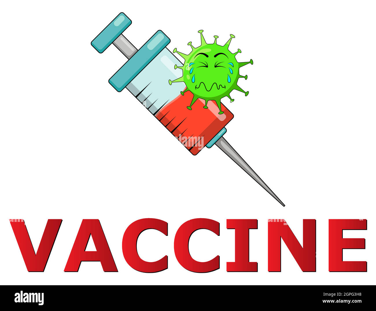 Viruscharakter und Impfstoff. Stopp covid-19 Konzept. Stock Vektor