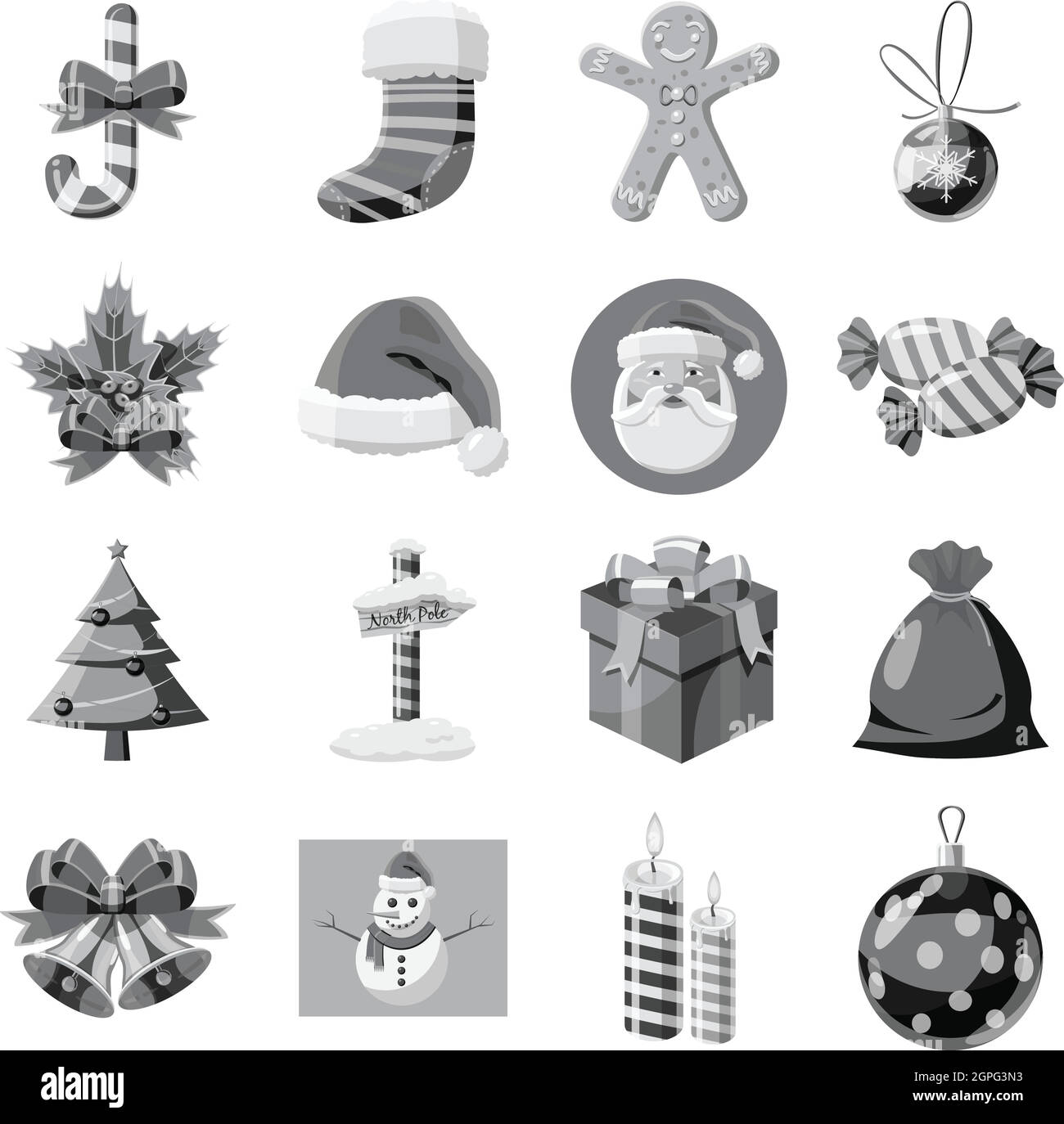 Weihnachts-Icons set, grau Stil Monochrom Stock Vektor