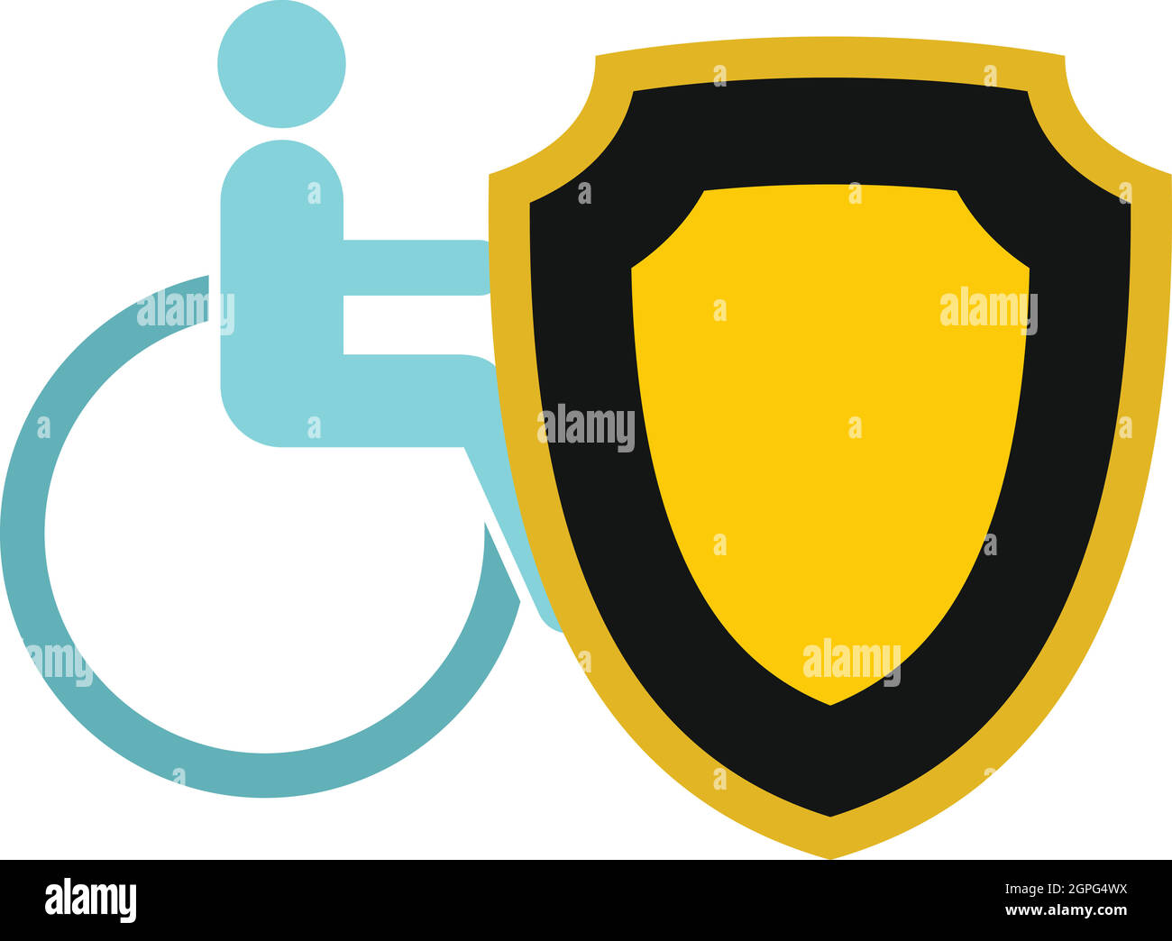 Rollstuhl und Schild-Symbol, flachen Stil Stock Vektor