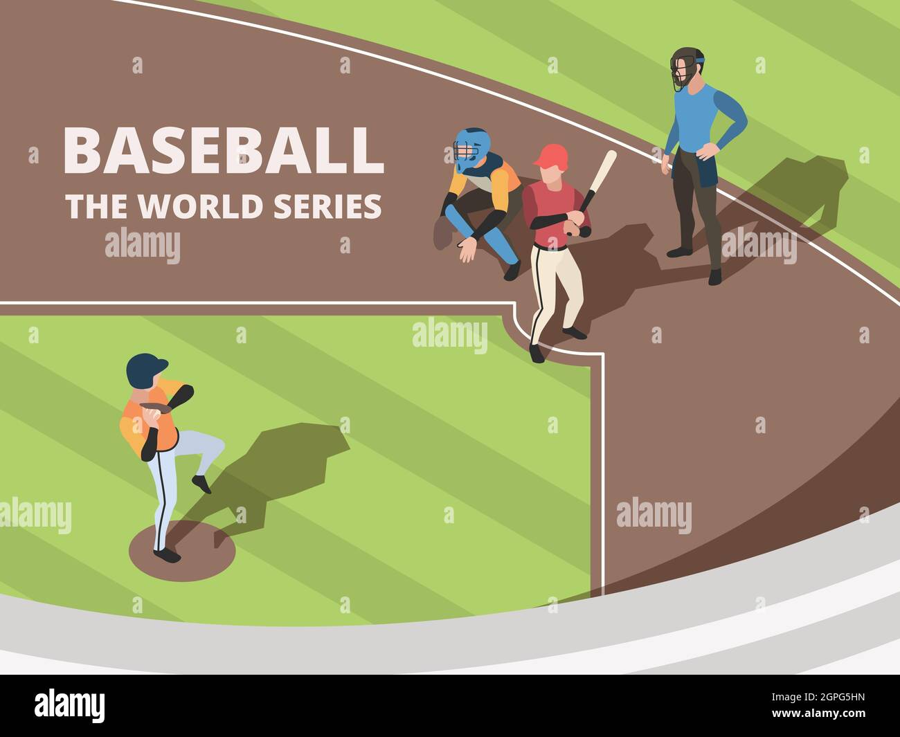 Baseballfeld. Sport-Team-Spieler spielen auf Baseballstadion Zeichen in Aktion stellt Vektor Menschen Stock Vektor