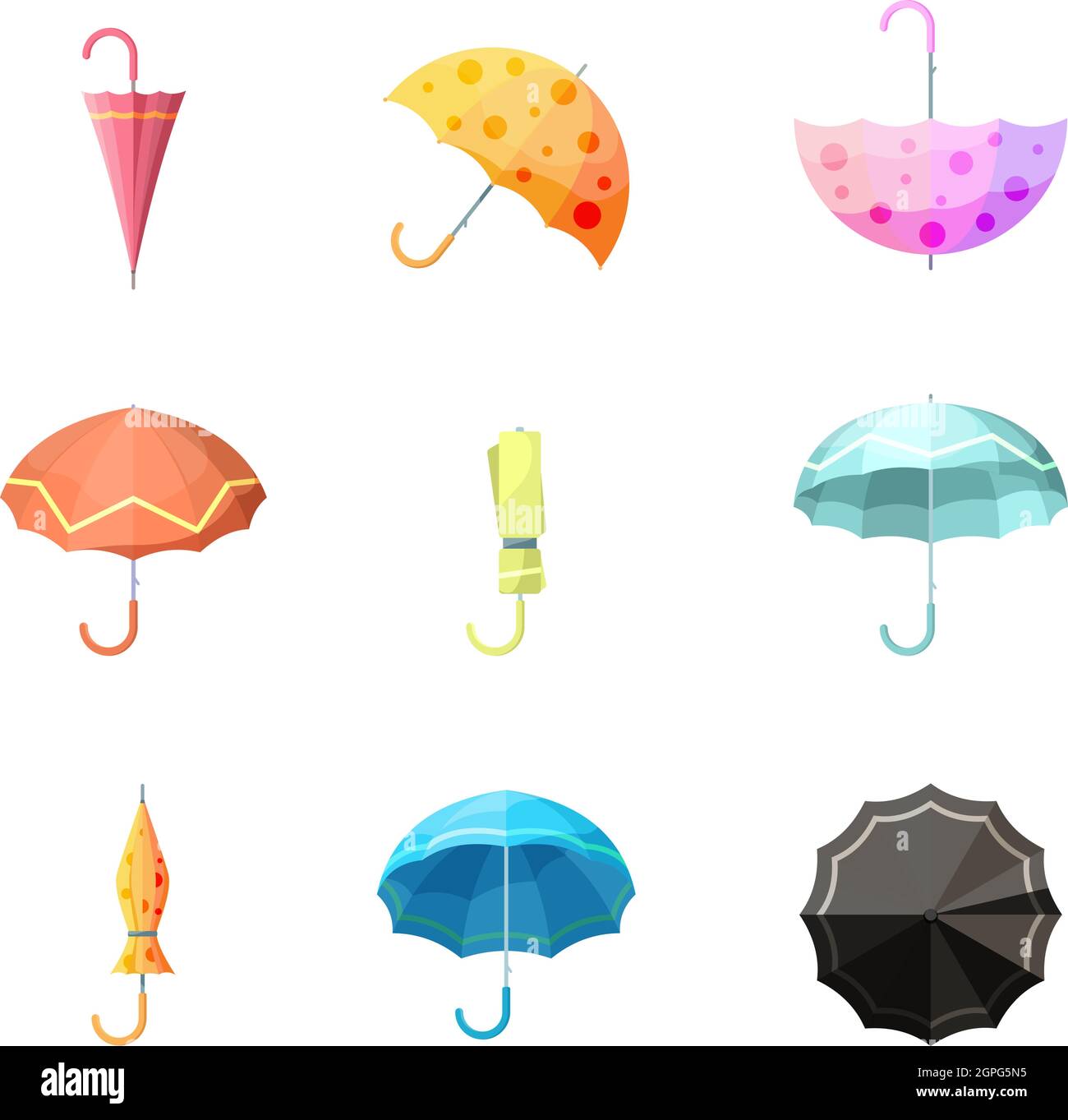 Regenschirme-Symbol. Artikel Schutz vor Herbstregen verschiedene Ansichten der Regenschirm-Vektor-Kollektion Stock Vektor
