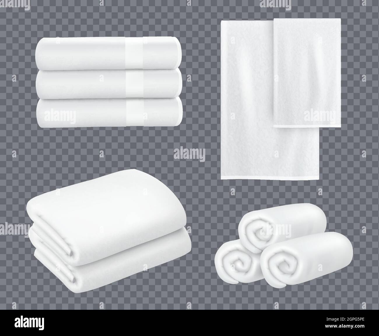 Weißes Handtuch. Hotel Bad Hygiene Textil gestapelt schöne frische Handtücher für Waschraum Vektor realistische Sets Stock Vektor