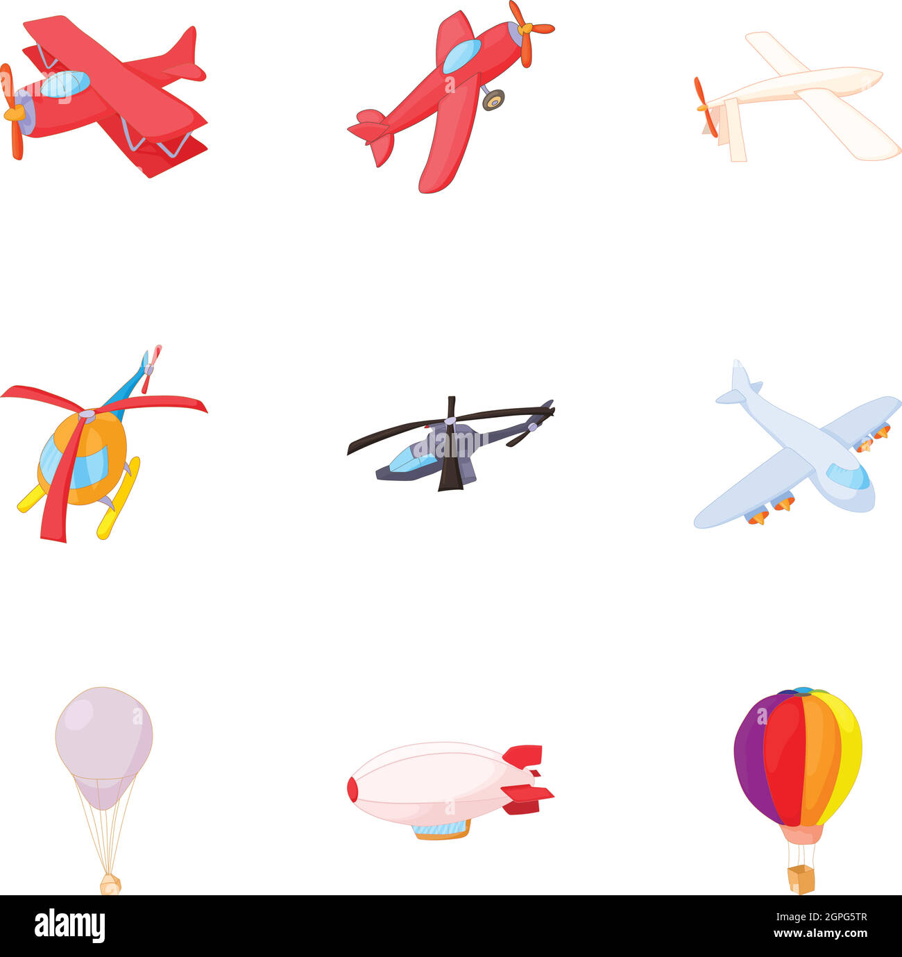Fliegende Fahrzeuge Icons Set, Cartoon-Stil Stock Vektor