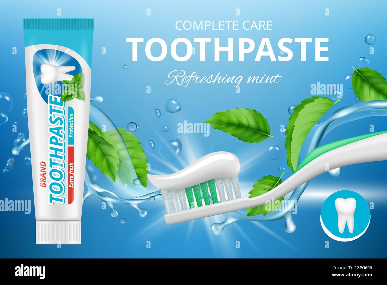 Zahnpasta-Werbung. Werbeplakat von frischen gesunden Zahnschutz Minze  Zahnpasta Vektor-Illustration realistisch Stock-Vektorgrafik - Alamy