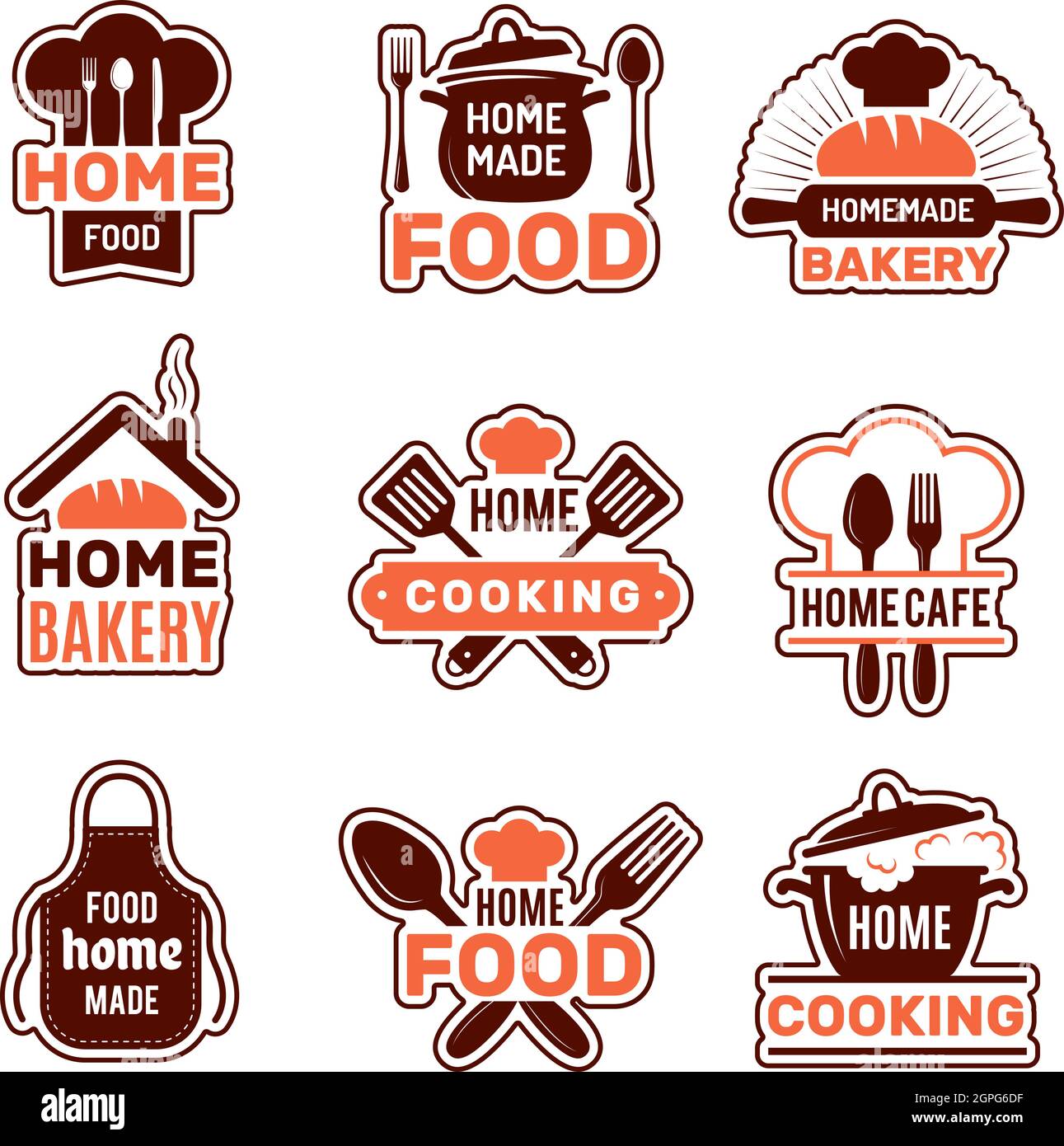 Logo für Hausmannskost. Küche Abzeichen Vektor Sammlung Bäckerei Silhouetten Vektor-Illustrationen Stock Vektor