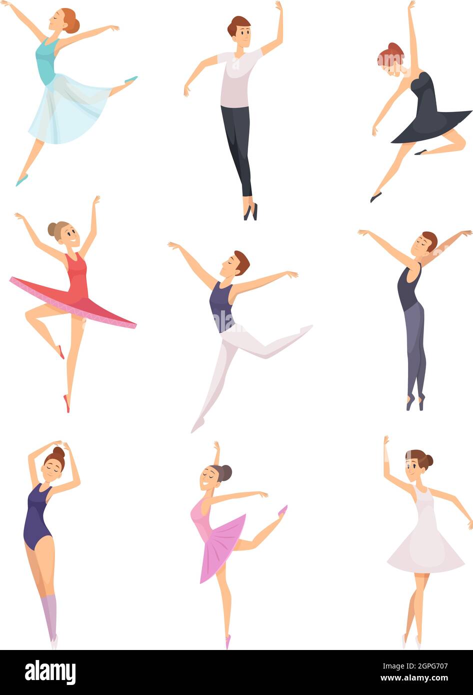 Ballet Jungen und Mädchen. Balletttänzer männliche und weibliche Vektorfiguren isoliert Stock Vektor