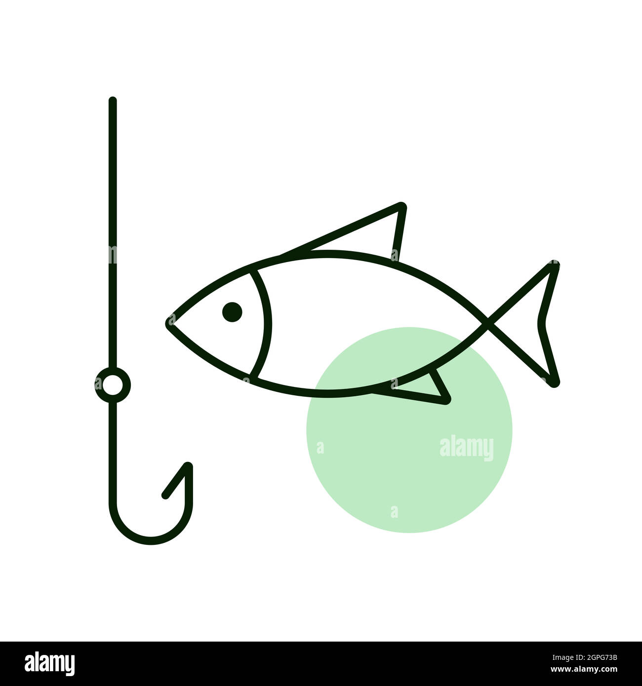 Angelhaken mit Fisch-Vektor-Symbol. Camping-Schild Stock Vektor