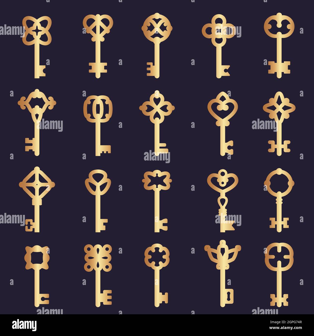 Sammlung von Metallschlüsseln. Stahlschlüssel Sammlung Silhouetten Symbole der Sicherheit Vektor-Logos Stock Vektor