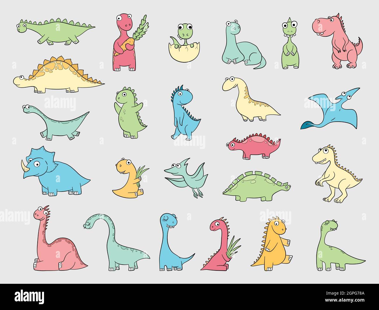 Lustige Dinosaurier. Alte wütende Tiere wilde Dinosaurier Drachen Reptilien Vektor-Illustrationen Stock Vektor