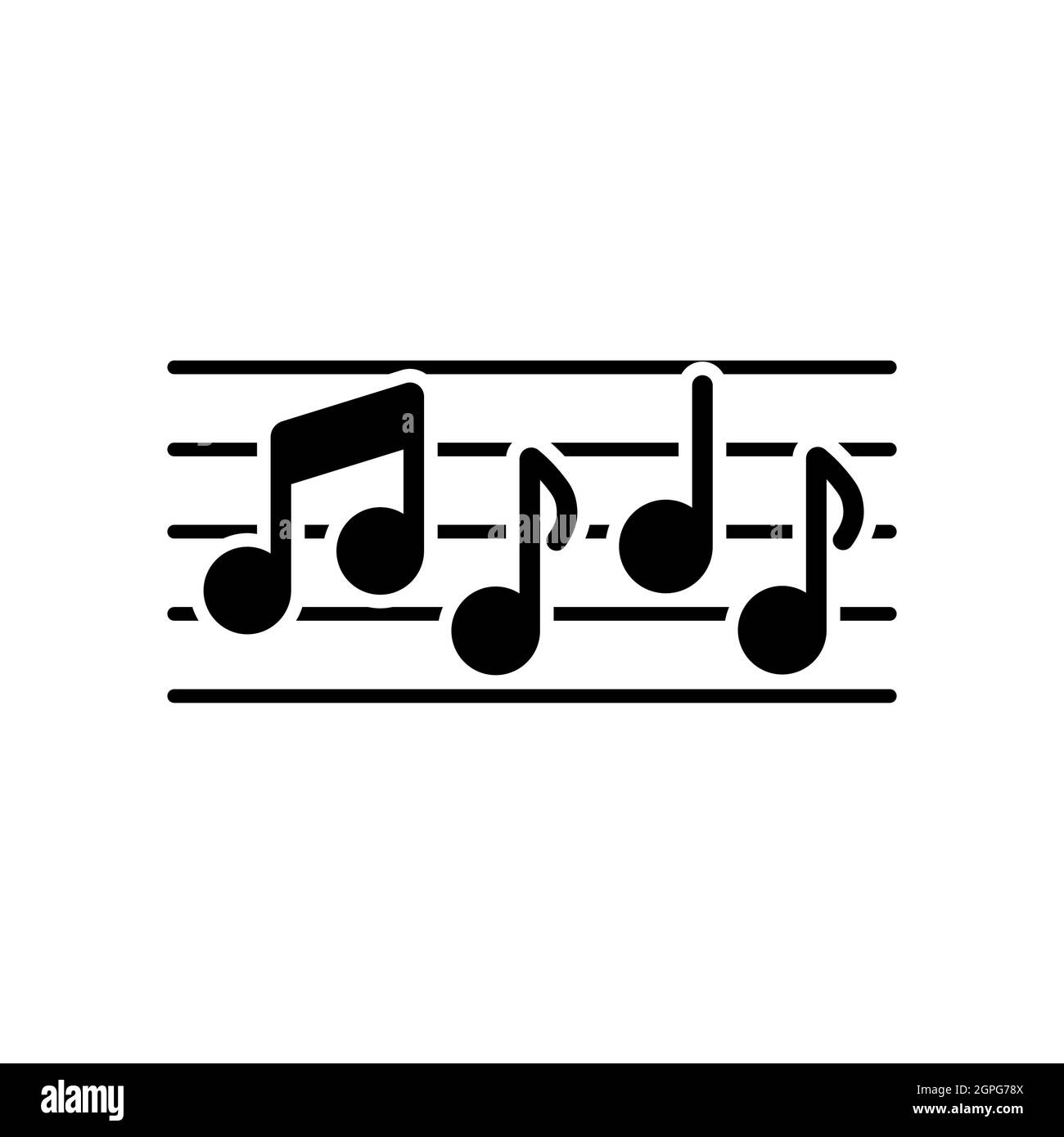 Symbol für Stabmusik und Musiknoten für Vektorglyphenzeichen Stock Vektor