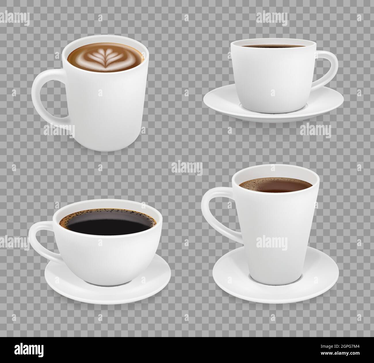 Kaffeetasse. Frühstück heiße Getränke Espresso Cappuccino mit Schaumtasse Vektor realistisch Stock Vektor