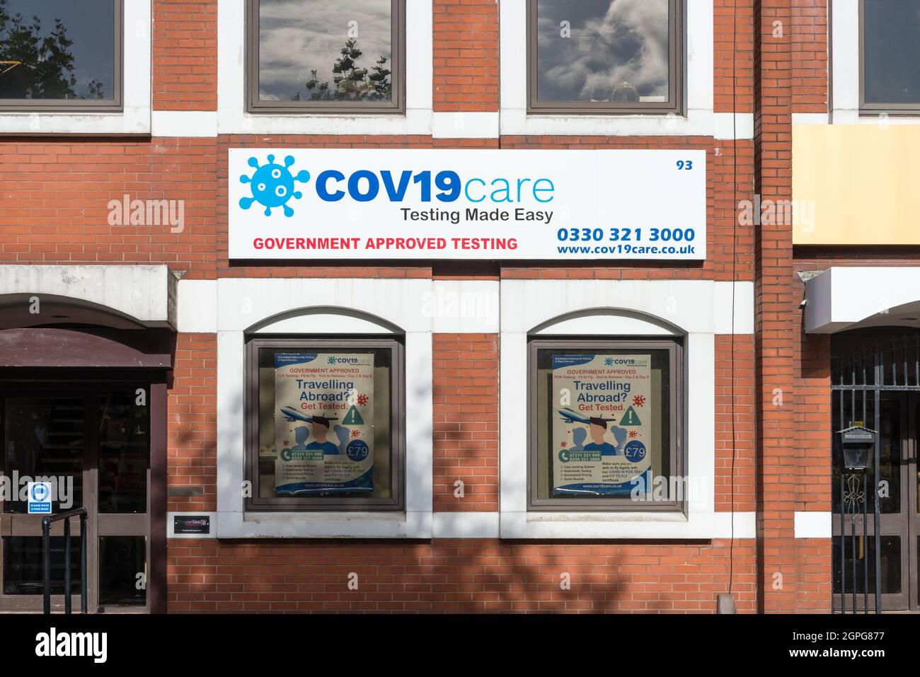 Cov19 Care-Privatunternehmen bietet staatlich genehmigte Covid 19-Tests in Birmingham an Stockfoto