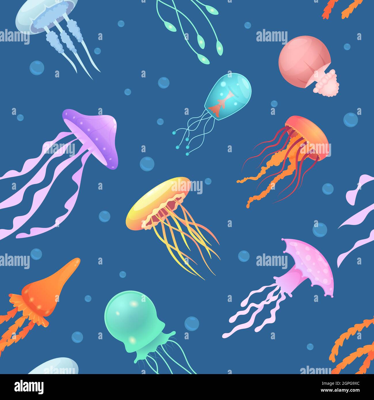 Quallen-Muster. Unterwasser medusa farbigen schönen Ozean Tiere Vektor nahtlose Hintergrund Stock Vektor